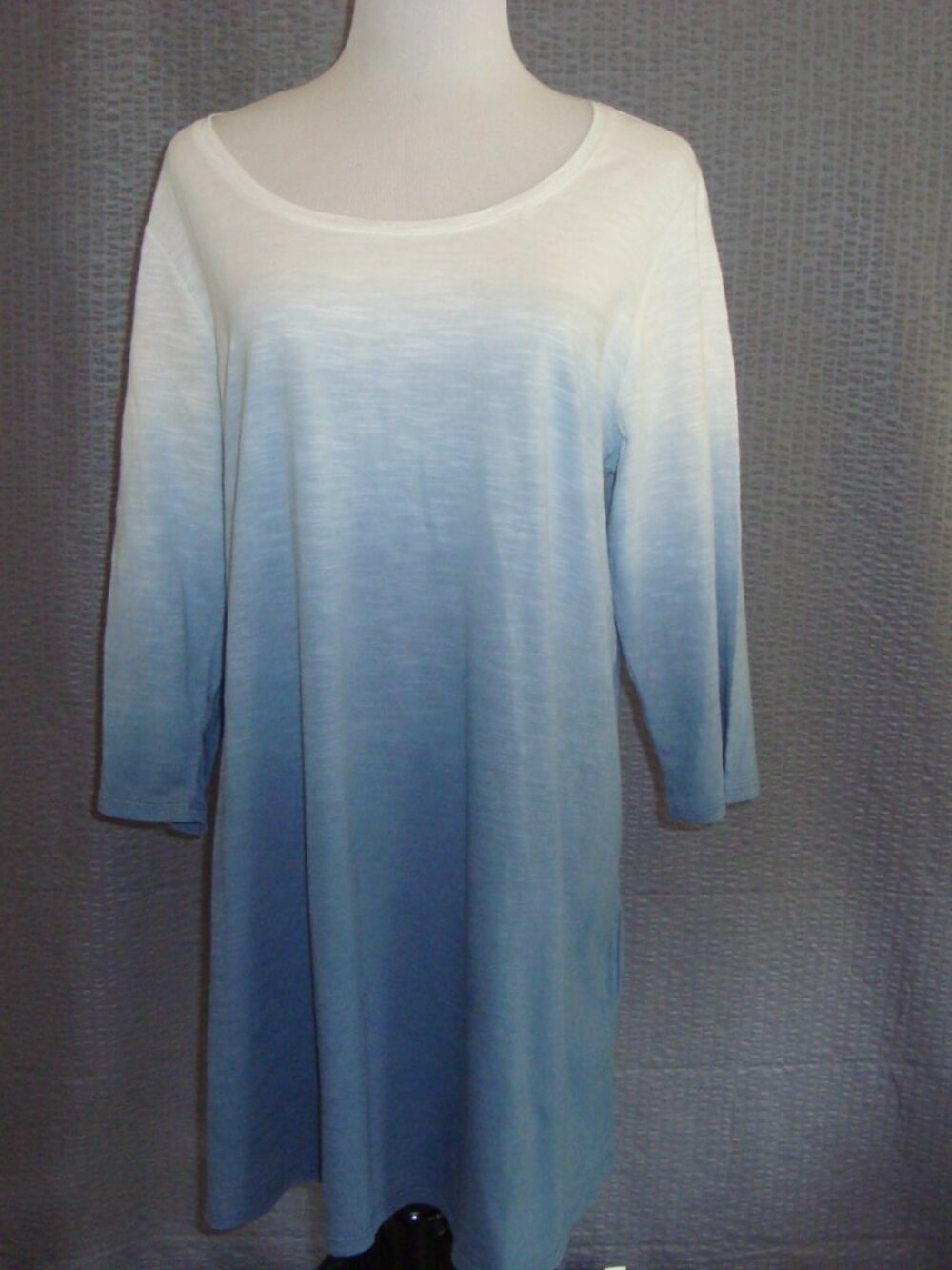 Pure Jill Ballet Sleeve Tunic Top Ombre White to Blue 100% Cotton sz L